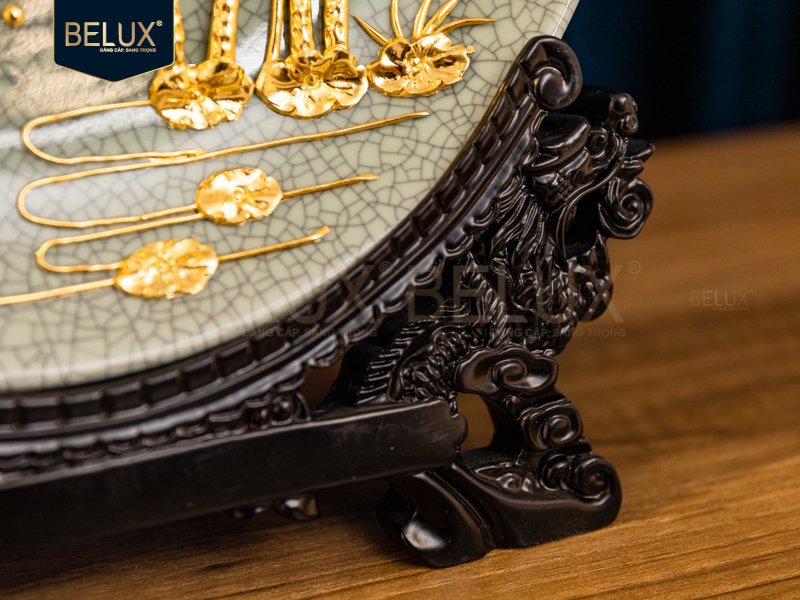 Đĩa Cá Chép Hoa Sen Dát Vàng - D25 (Xanh ngọc)